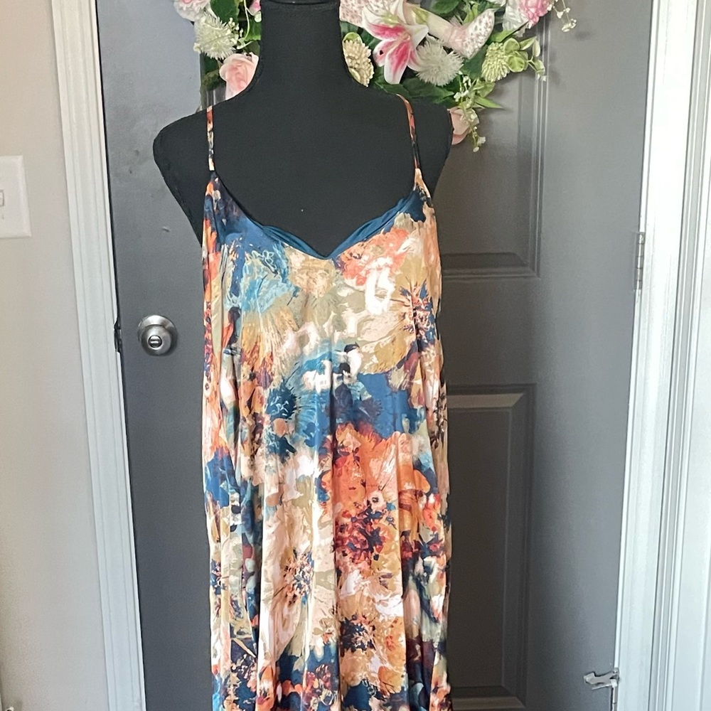 Nicole Miller Blue Print Garment Summer Maxi Sundress Size Large